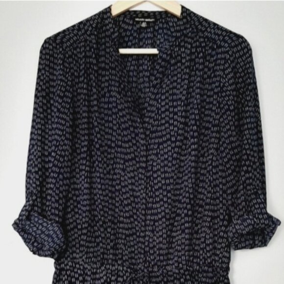 HILARY RADLEY Utility Sleeve Drop Waist Dress Navy Blue Tribal Geo Print Sz S - Picture 4 of 16